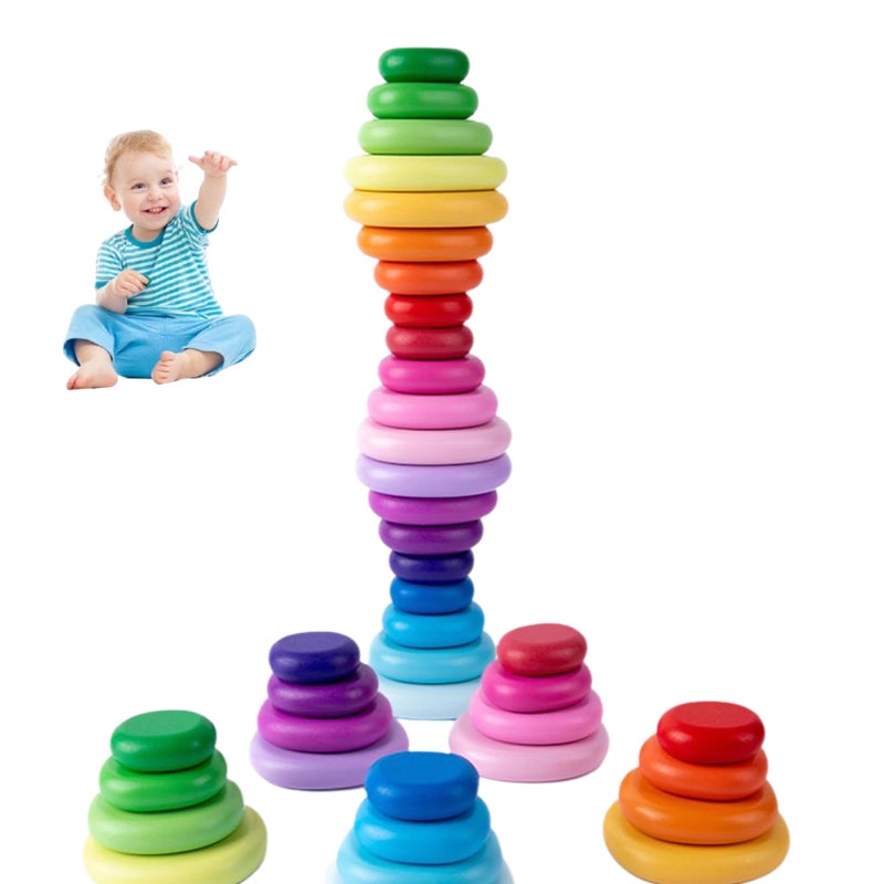 20 Pcs Wooden Stacking Blocks,Sensory Toddler Sorting Stacking Rocks Stones Learning Toys, Building Blocks Game for Kids 3-6 Years Boy and Girl Birthday Gifts for Boys Girls Age 3+ (Colorful) - Image 1